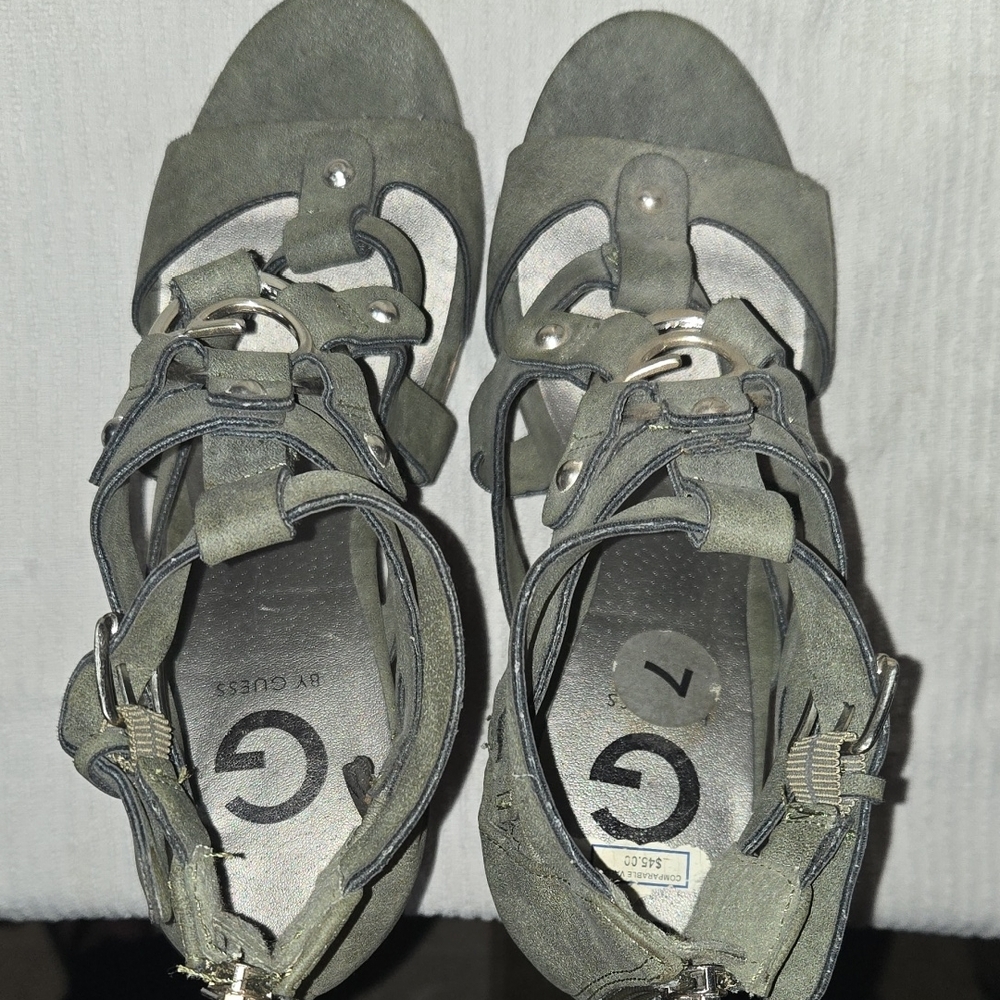 Chic Green Wedge Sandals Very Sexy Shoes, Size 7 - Picture 7 of 10
